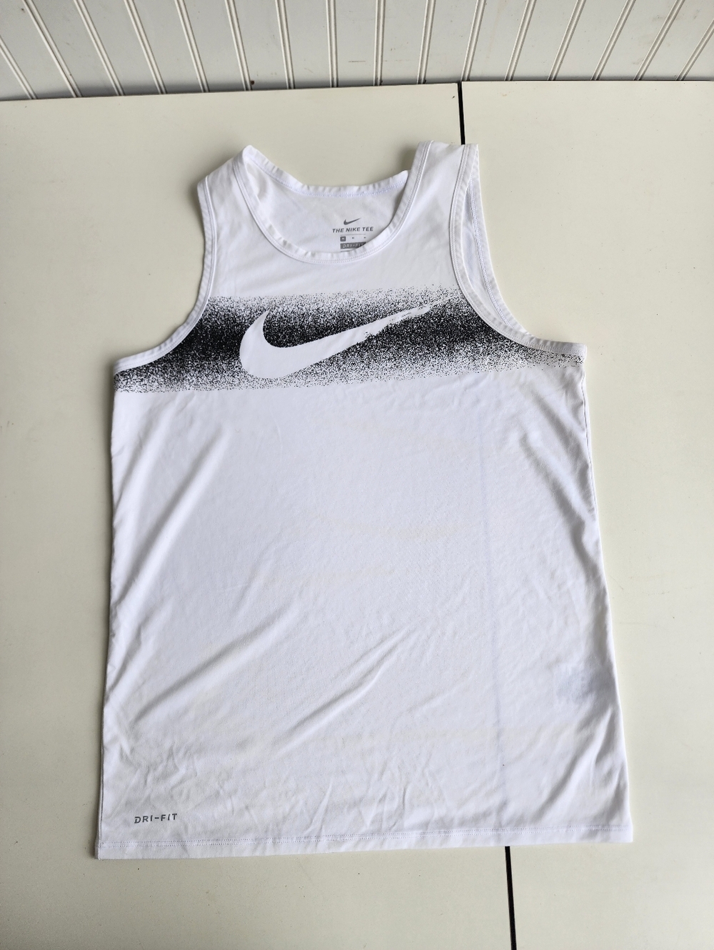 Nike Men's Legend Chalk Block Swoosh White/Black Training Tank Sz M - Picture 2 of 9